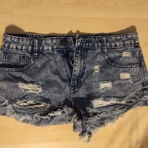 Blue Acid Distressed Shorts